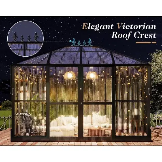 AMERLIFE Polycarbonate Greenhouse with Vent Windows, Lockable Double Doors image {4}