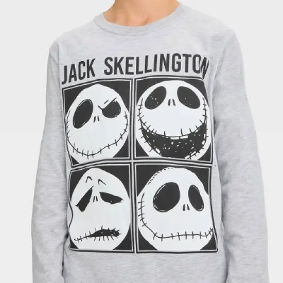 Boys' The Nightmare Before Christmas Jack Skellington Long Sleeve Graphic T-Shirt - Heather Gray image {1}