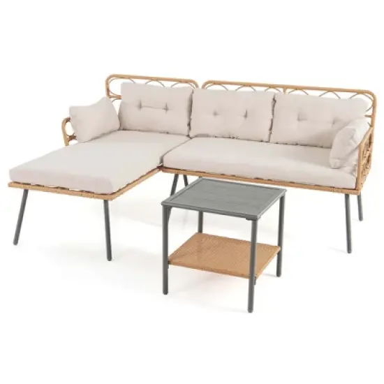 Costway 3 PCS Corner Patio Furniture Cushioned Sofa Set with Small Coffee Table Outdoor image {8}