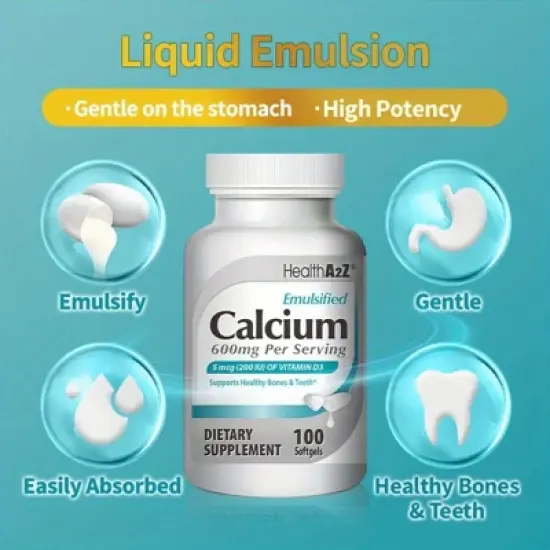 HealthA2Z - Emulsified Calcium with Vitamin D3 Softgels - 100 Count image {4}