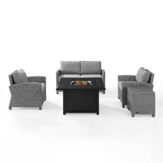 Bradenton 5pc Wicker Sofa Set with Fire Table - Gray - Crosley image {2}