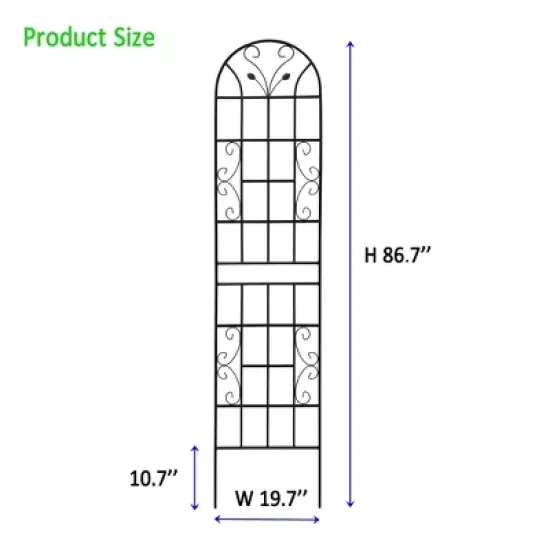 Black Metal Garden Trellis for Climbing Plants, 86.7'H x 19.7'W, Rustproof Outdoor Plant Support for Roses, Vines & Vegetables image {13}
