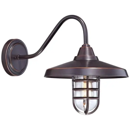 John Timberland Marlowe Rustic Industrial Outdoor Wall Light Fixtures Set of 2 Painted Bronze Hooded Cage 13" Clear Glass for Exterior image {6}