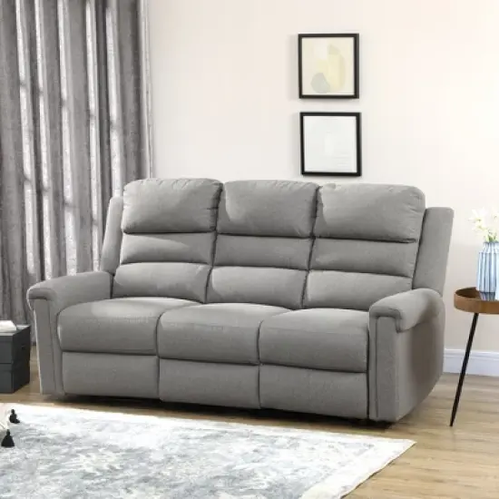 HOMCOM Recliner Sofa Couch with Easy Pull Handles and Adjustable Footrest, 3 Seater Sofa Modern Couch, Gray image {2}