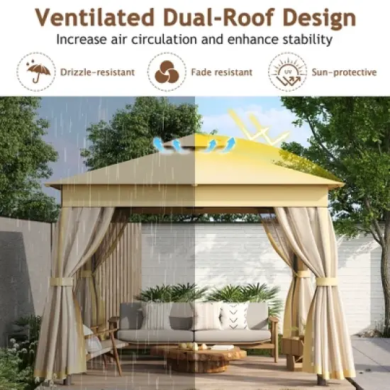 10'x12'/10'x10' Outdoor Gazebo Tent with Double Roofs, Patio Gazebo Canopy with Mosquito Netting for Garden, Lawn -ModernLuxe image {3}