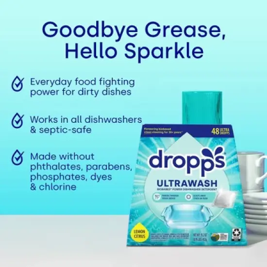 Dropps Dish UltraWash Biobased Detergent Pods - Lemon Citrus - 48ct image {3}