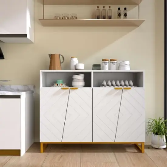 Costway 40" Buffet Storage Cabinet with 4 Doors & Adjustable Shelves Anti-Tipping Kits image {1}