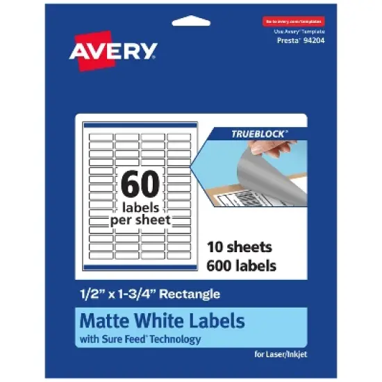 Avery TrueBlock Matte White Paper Labels,  1/2" x 1-3/4" Rectangle image {9}