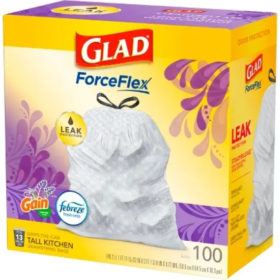 Glad ForceFlex Tall Kitchen Drawstring Trash Bags - Febreze Lavender - 13 Gallon image {3}