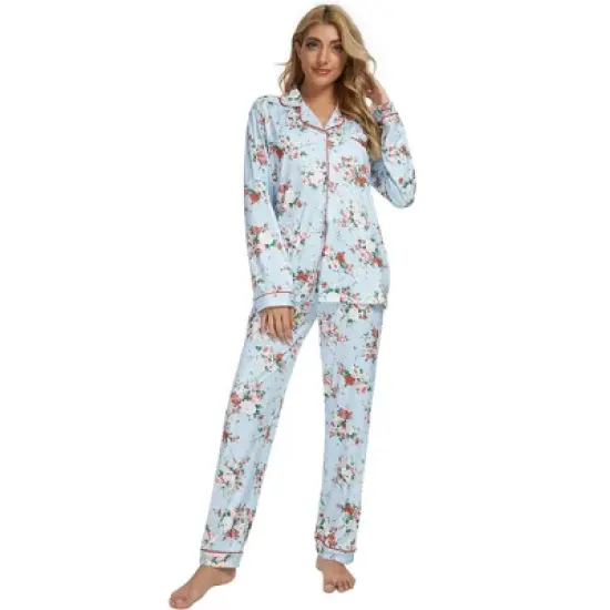 cheibear Womens Sleepwear Lounge Cute Print Nightwear with Pants Long Sleeve Pajama Set image {8}