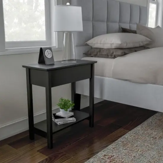 Hastings Home Flip-Top End Table With Hidden Hinged Storage Compartment and Lower Shelf - Matte Black image {5}