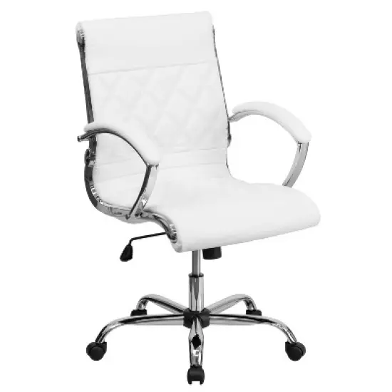 Emma and Oliver Mid-Back Designer Executive Swivel Arm Office Chair with Chrome Base image {4}