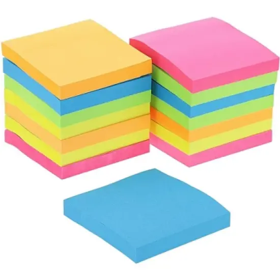 Juvale 15 Pads 100 Sheets Neon Colored Paper, Self-Adhesive Notes Pads 3x3 inch image {6}