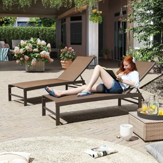 2pk Adjustable Aluminum Outdoor Chaise Lounges - Weather-Resistant, Easy-Care Patio Furniture - Crestlive Products: Rust-Resistant, Spot Clean image {1}