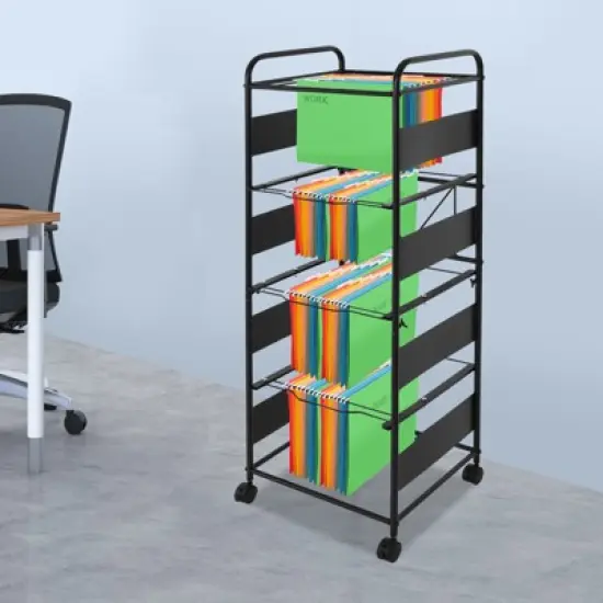 YIYIBYUS 4-Tier Rolling File Cart, Movable Hanging Files Stand with Wheels image {2}