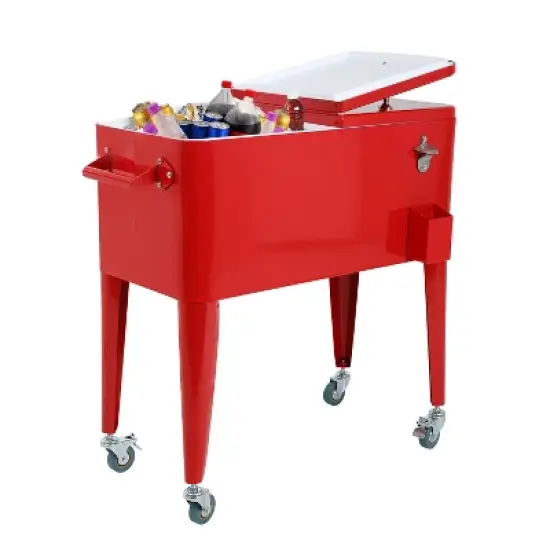 BestMassage Cooling Bin Outdoor Rolling Cooler Metal Ice Chest with Cool Function image {8}