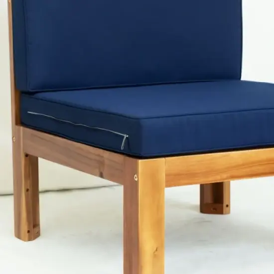 FIONECA Outdoor 5-Piece Wooden Sectional Sofa Set, Patio Backyard Seating Group with Cushions, Natural Wood Finish + Blue Cushions image {14}