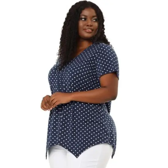 Agnes Orinda Women's Plus Size V Neck Asymmetric Polka Dots Top image {3}