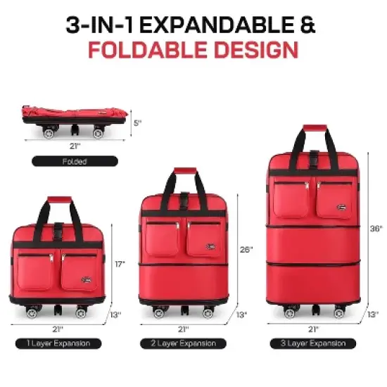 New York Xpress MEX-30,36,40, Expandable Foldable Rolling Duffel Bag with Removable Spinner Wheels image {11}