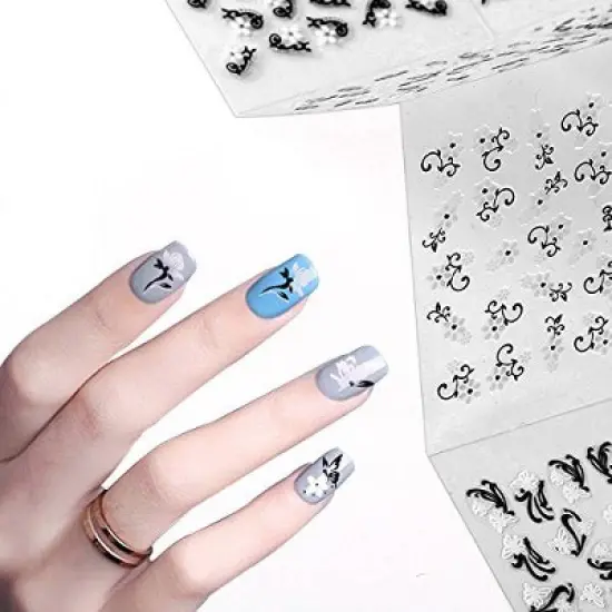 Wrapables 24 Sheets Black & White Flowers with Rhinestones Nail Stickers Set Nail Art image {5}