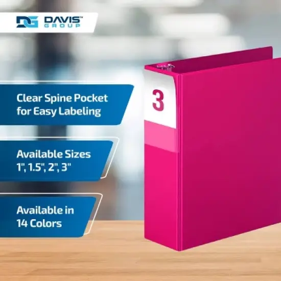 Premium Economy 3" Angle D Ring Binder 6pk Pink: Davis Group, Hard Cover, 625 Sheet Capacity, 2 Pockets, Polypropylene image {4}