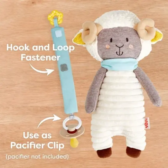 HABA Woolbert the Ram Lovey Set - Stuffed Animals for Babies, Pacifier Clips, Sensory Toys & Baby Teething Toys Ideal for Ages 0 Months+ image {4}