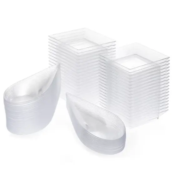 Juvale 72-Piece Clear Plastic Disposable Tear Drop Appetizer Plates & Spoons Server Set image {7}