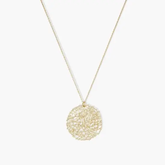 Sanctuary Project Statement Circle Weaved Pendant Necklace Gold image {1}
