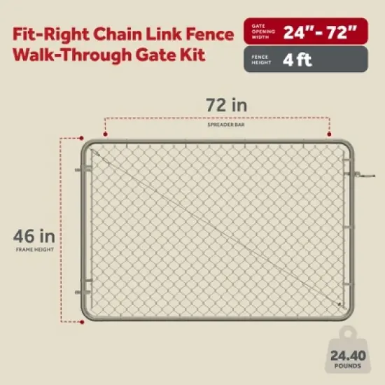 Adjust-A-Gate Fit-Right Chain Link Fence Walk-Through Gate Kit, Metal Fencing Gate with Round Corner Frame image {1}