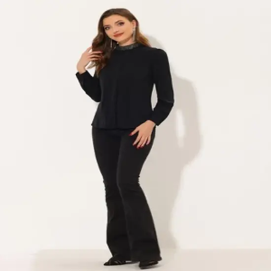 Allegra K Women's Work Pleated Front Long Sleeve Mock Neck Blouse image {4}