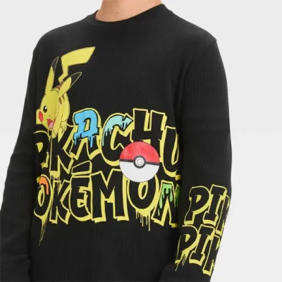 Boys' Pokemon Pikachu Long Sleeve Thermal Graphic T-Shirt - Black image {1}