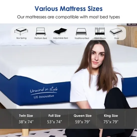 CSBDHome 10 Inch Green Tea Gel Memory Foam Mattress, Cooling Gel Infused Mattress for Pressure Relief, Washable Cover image {8}