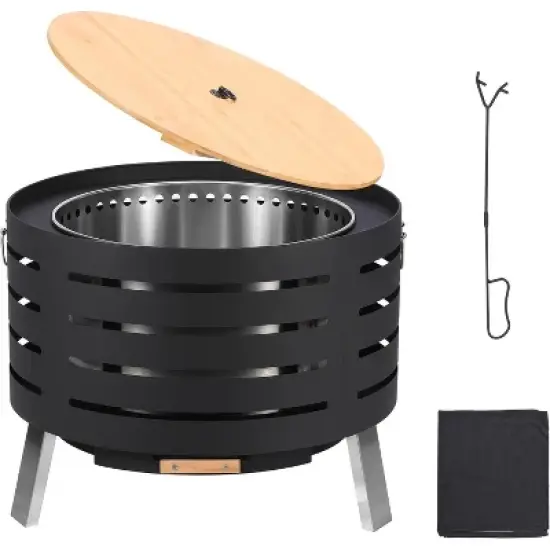Acekool 26" Smokeless Fire Pit - 360&deg; Airflow Dual Burn Technology with Ash Pan & Spark Screen for Outdoor Gatherings (Black) image {3}