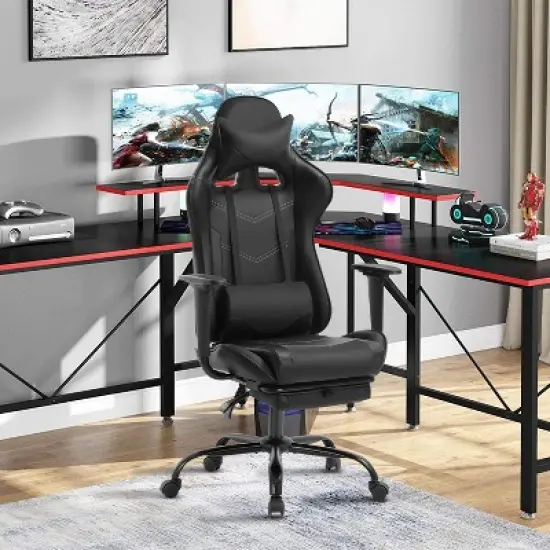 BestMassage Gaming Chair Computer Gamer Chair with Lumbar Support and Footrest Rolling Swivel Design Office Chair for Home Office and Gaming image {1}