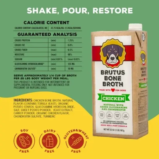 Brutus Bone Broth Hip & Joint Formula Wet Dog Food - Supplement - Chicken - 32oz image {5}