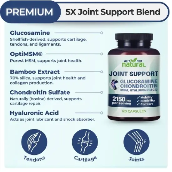 Why Not Natural Glucosamine Chondroitin, MSM, Joint Support Supplements - Knee Pain Joints Health Suppplement image {1}