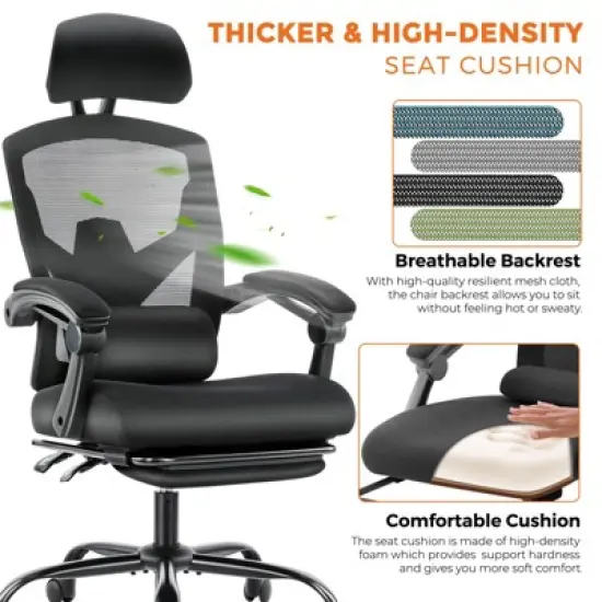 DOMETOUR Gaming Ergonomic Foot Rest Reclining, High Back Mesh Home Office Computer Desk Chair image {7}