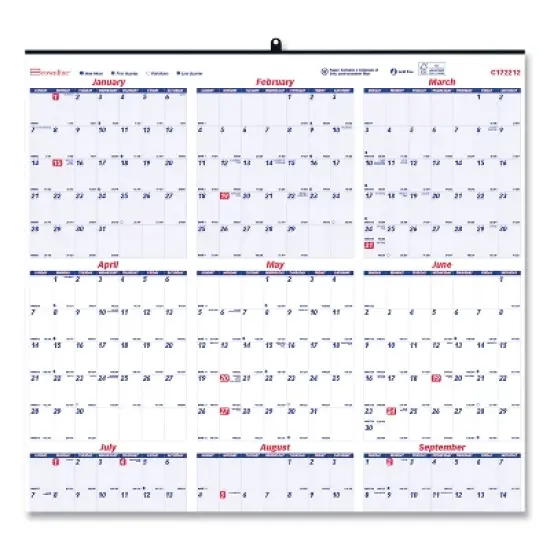 Yearly Wall Calendar, 24 x 36, White/Blue Sheets, 12-Month (Jan to Dec): 2026 image {1}