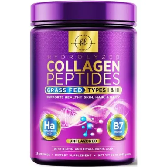 Collagen Peptides Powder Unflavored Grass Fed Collagen Powder Type I & III Collagen Supplements, Hyaluronic Acid, Biotin, 28 Servings By Hello Lovely! image {7}