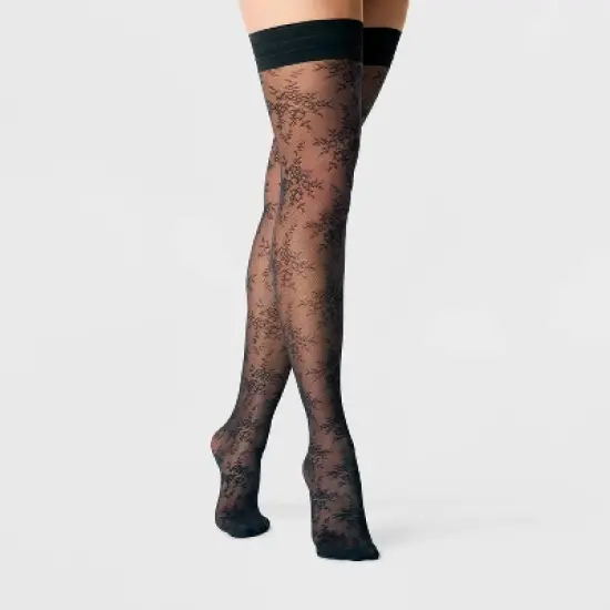Women's Floral Mesh Thigh Highs - A New Day&trade; Black image {2}