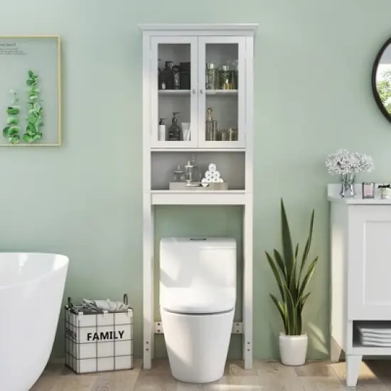 Costway Over The Toilet Storage Cabinet 2-Doors Bathroom Organizer with  Adjustable Shelf image {3}