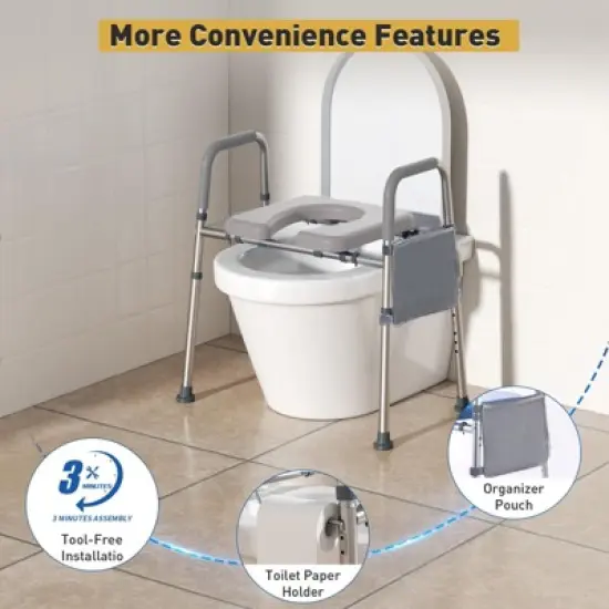 WHLICKS Raised Toilet Seat with Handles &ndash; Adjustable Width Elevated Seat, Cozy Padded Toilet Seat Risers for Seniors, Handicap & Disabled, Gray image {5}