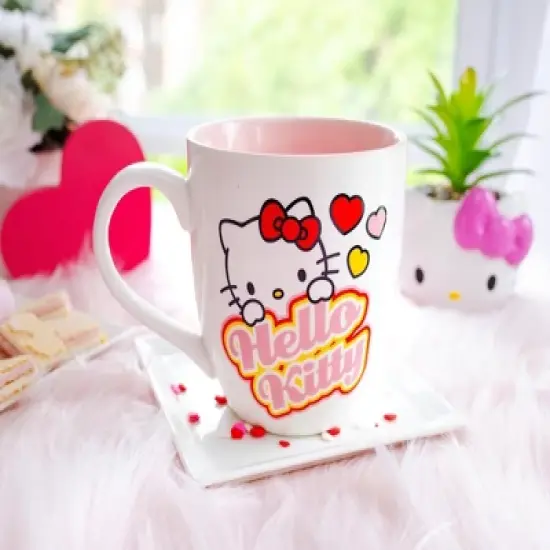 Silver Buffalo Sanrio Hello Kitty Hearts Ceramic Mug | Holds 18 Ounces image {3}
