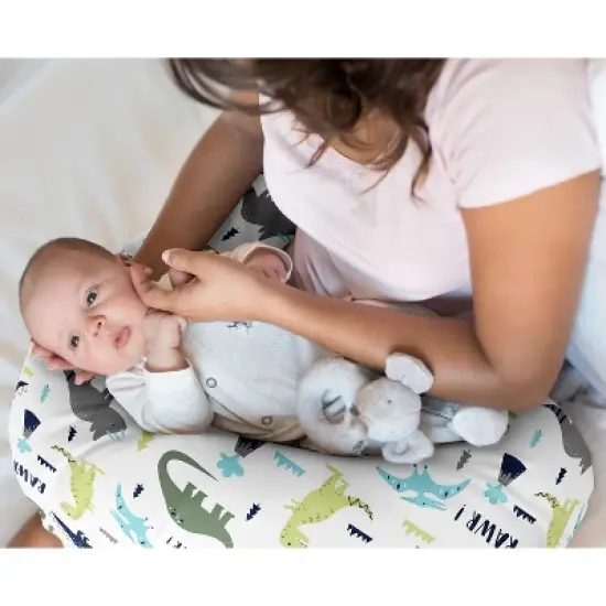 Sweet Jojo Designs Boy Support Nursing Pillow Cover (Pillow Not Included) Mod Dinosaur Blue Green and Grey image {1}