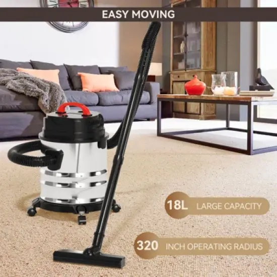 Topteng 5 Gallon Steel Stainless Wet/Dry Canister Vac Shop Vacuum Cleaner 1800W image {5}