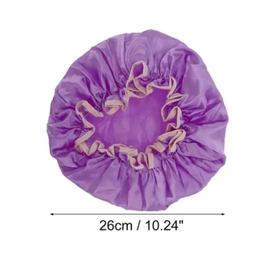 Unique Bargains Double Layer Solid Color Shower Cap Purple 1 Pc image {1}