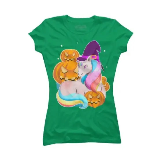 Junior's Design By Humans Cute Unicorn With Jack O Lantern Halloween T Shirt By thebeardstudio T-Shirt image {4}