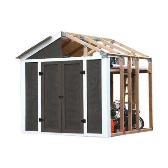 EZBUILDER 7 x 8 Foot Peak Roof Storage Shed Garage Barn DIY EZ Framing Kit with 24 Galvanized Steel Angles and 12 Base Plates (No Wood Included) image {3}