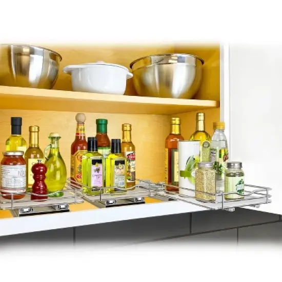 Lynk Professional 8" Wide Slide Out Spice Rack Upper Cabinet Organizer: Chrome-Plated Kitchen Storage with Ball Bearing Glides image {2}
