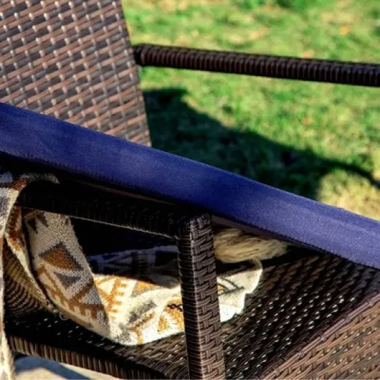 3pc Patio Dining Set with 22" Square Metal Table with Umbrella Hole & 2 Rattan Chairs - Black - Captiva Designs image {6}